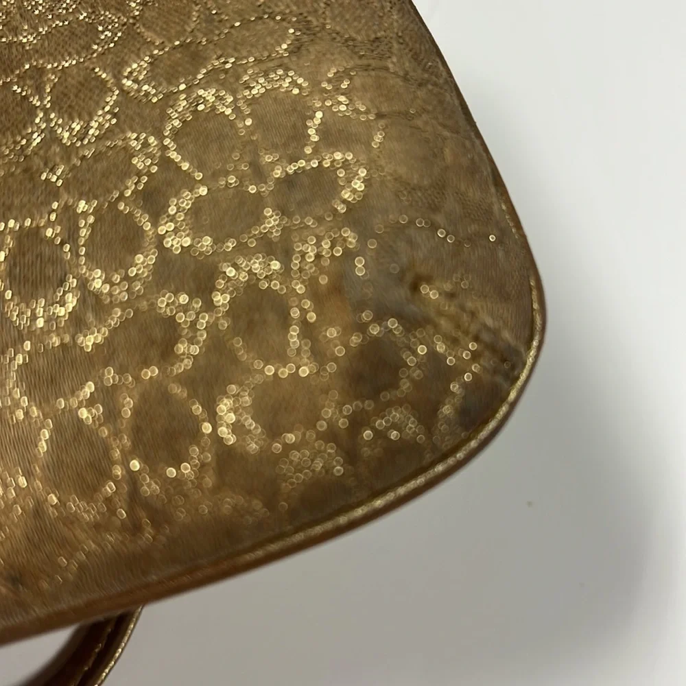 Coach Beige Satin Gold Thread Small Wristlet